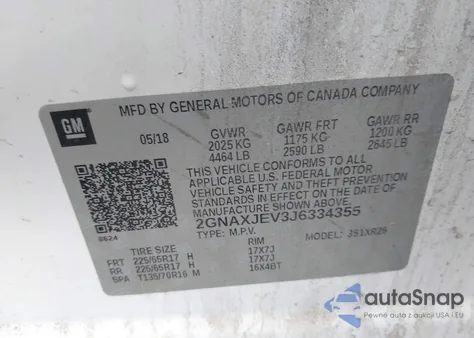 2018 Chevrolet Equinox Lt from USA, damaged, VIN 2GNAXJEV3J6334355